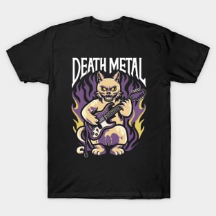 Death Metal Satanic Baphomet Cat playing guitar T-Shirt